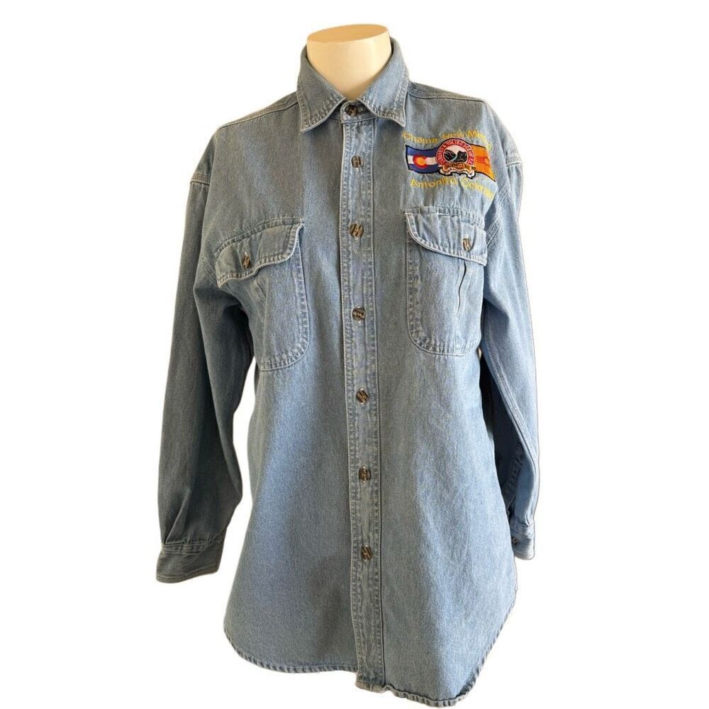 Cumbres & Toltec scenic railroad denim 90s button up shirt vintage Chama New Mex